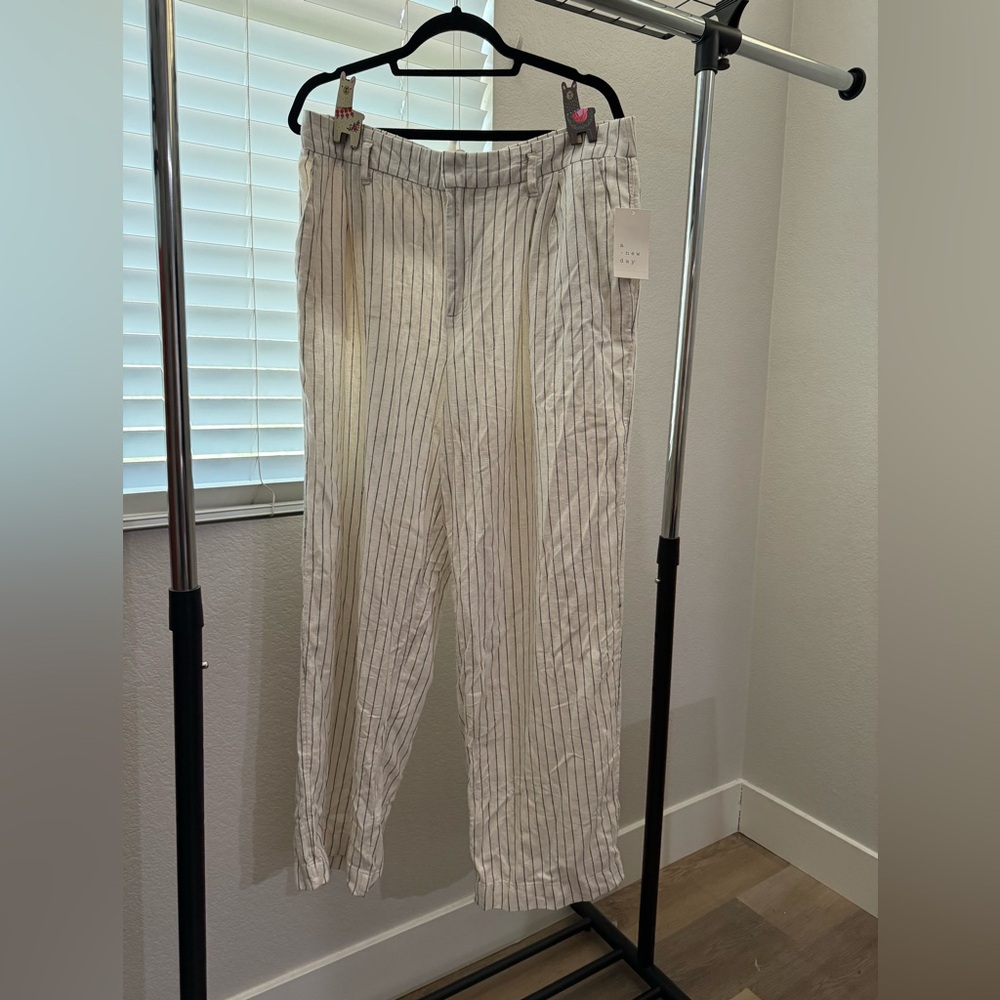 New With Tags, A New Day Striped White and Gray linen beach pants size 14